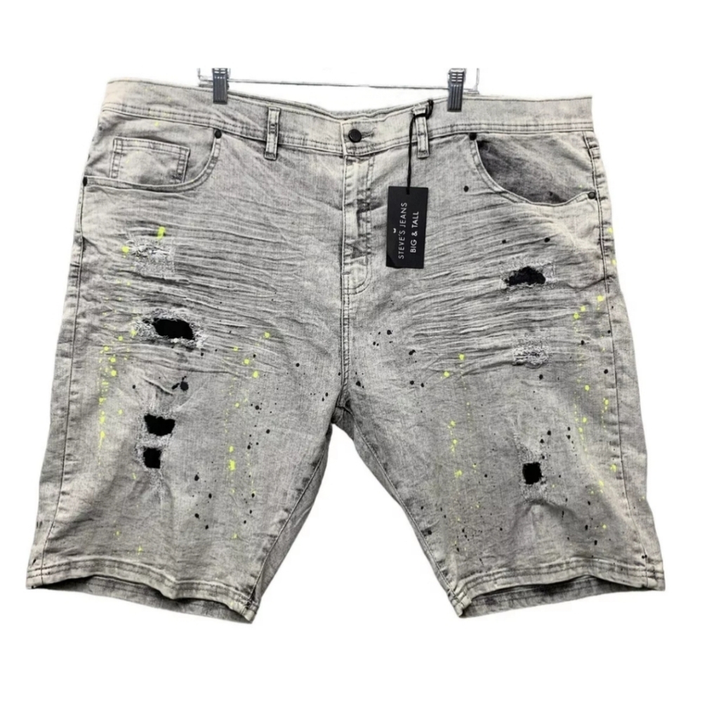 NEW Steve's Jeans Big & Tall Distressed Grey Paint Splatter Denim Shorts Size 50